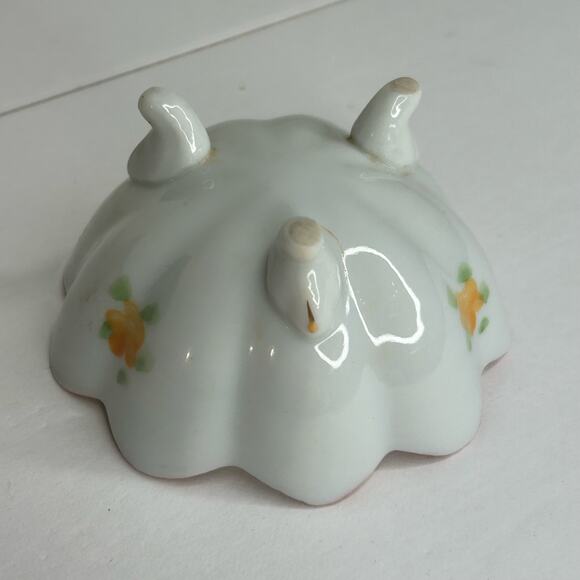 Vintage Porcelain Scalloped Edge Salt Cellar Trinket Dish Bowl White Floral Pink - Picture 7 of 7